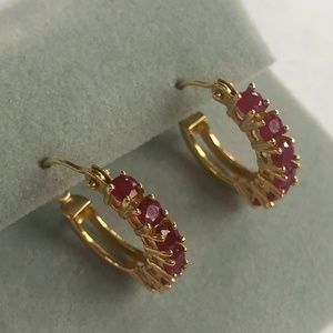 14 kt Yellow Gold Red Ruby  .50 Ct. hoop earrings 1/2 inch size
